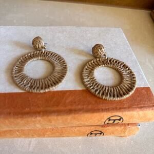 Natural Woven Hoop Earrings- tan cream color beach girly modern tulum Cabo